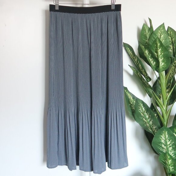 Adrianna Papell Blue Pleated Midi Skirt Polka Dot Elastic Waist Flowy A-Line S - Picture 2 of 9